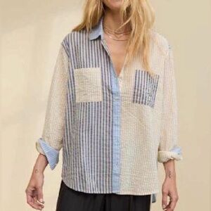 Aerie Off Duty Seersucker Shirt Size Large